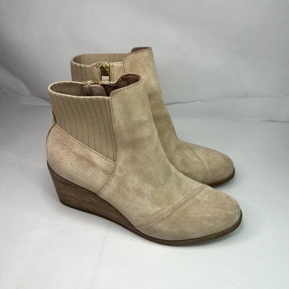Toms Sadie Suede Sand Wedge Ankle Booties Round Toe Zip Womens Designer - Picture 2 of 10